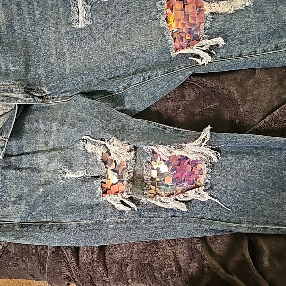 Fashion Nova, size 13, capri-blue jeans.